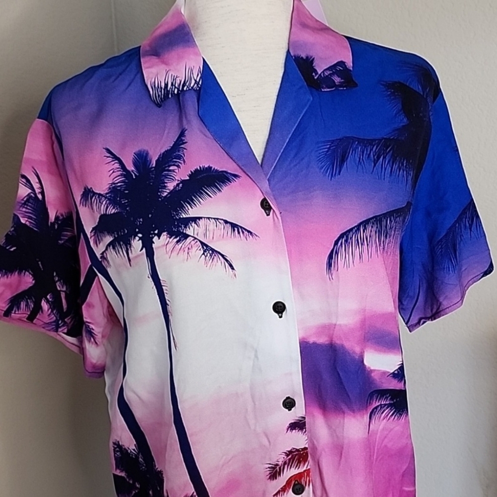 Adult Wild Fable Unisex Short Sleeve Sunset 🌴 Palm Beach Shirt - Picture 5 of 8